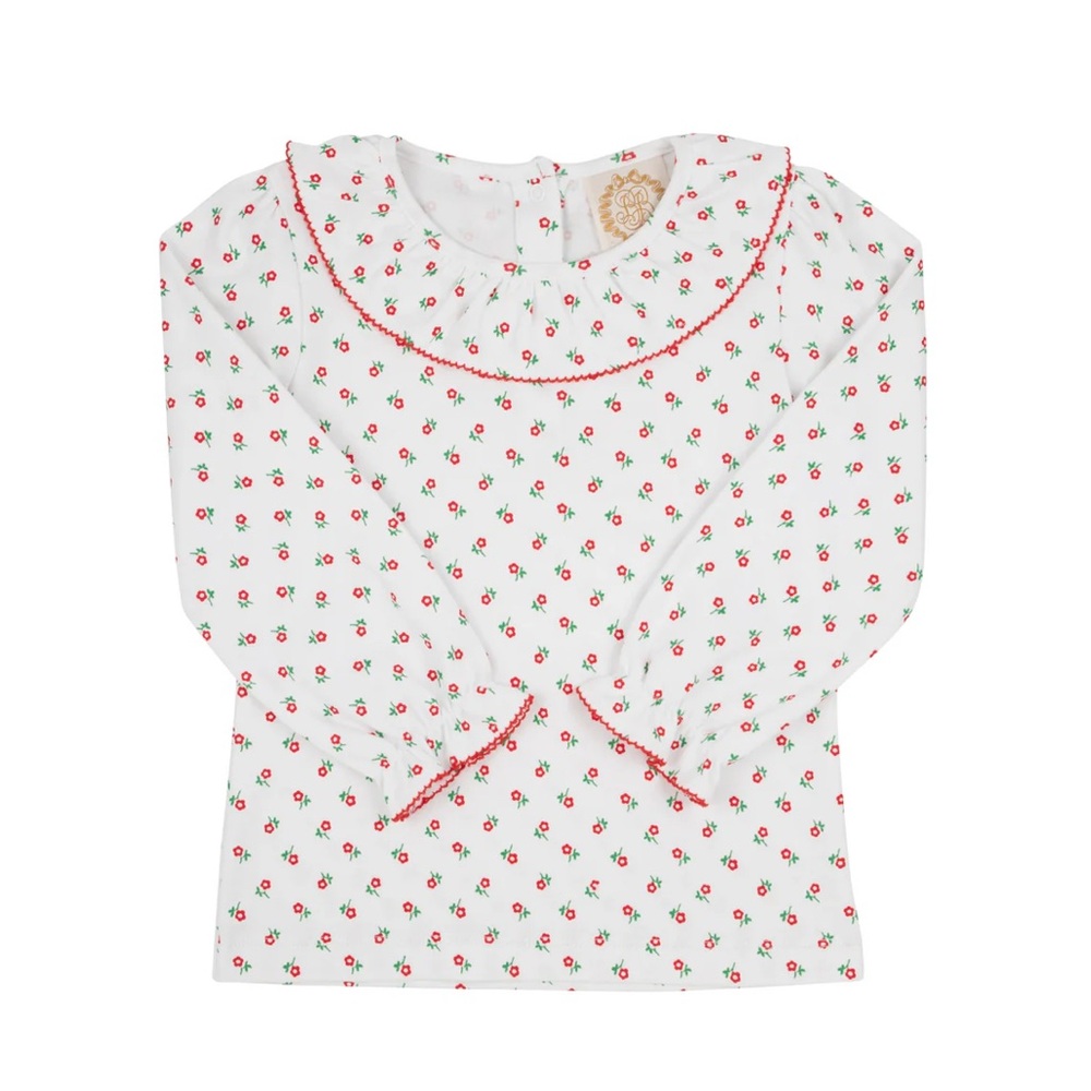 TBBC 3T Ruffle Collar Long Sleeve Shirt with Flowers EUC